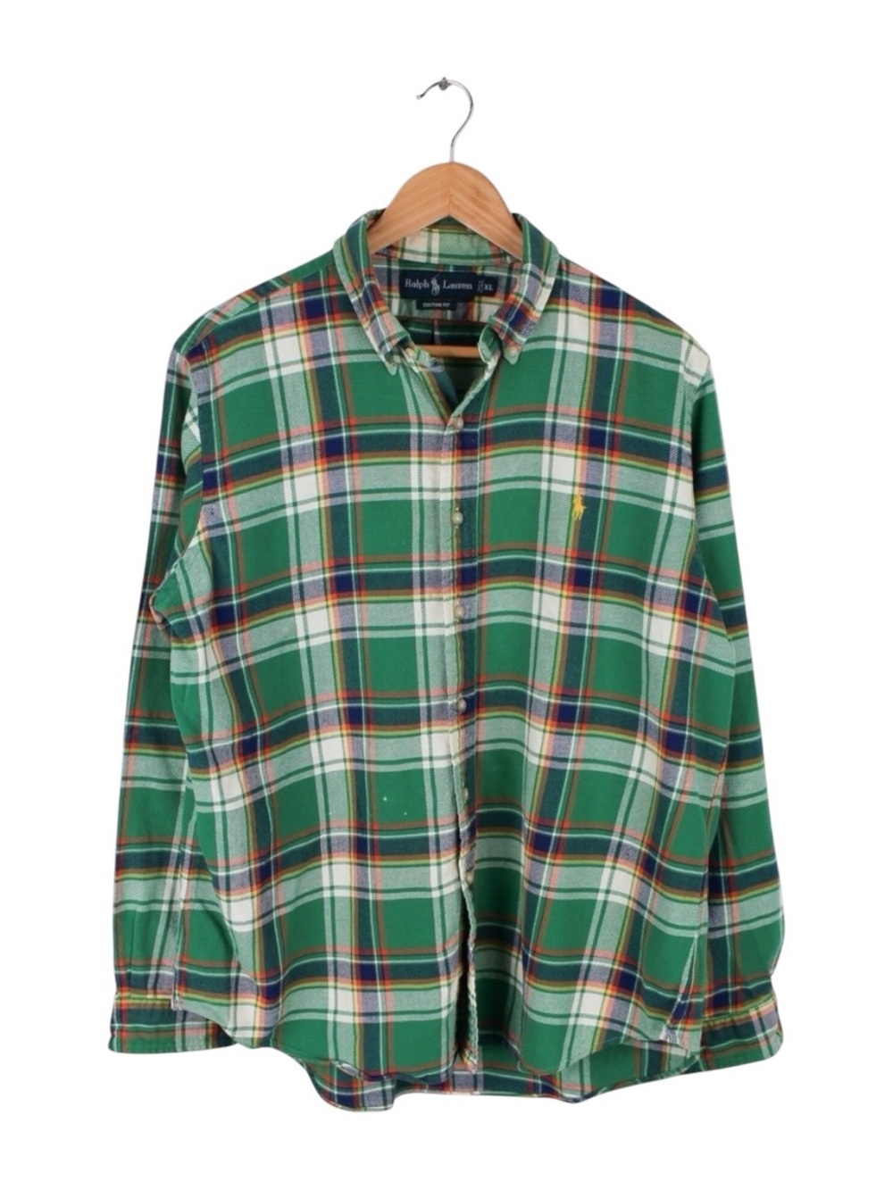 Ralph Lauren Men's‎ XL Custom Fit Green Plaid Flannel Button Down Shirt